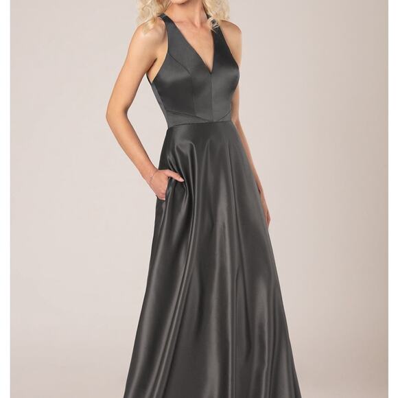 Sorella Vita formal satin bridesmaids dress gown with halter neckline charcoal 8 - Picture 1 of 11